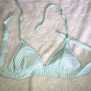 Mint green / white striped bikini top